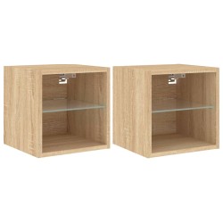 vidaXL Muebles TV de pared luces LED 2 uds roble Sonoma 30x28,5x30 cm