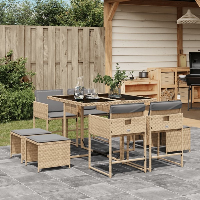 vidaXL Set comedor de jardín 9 pzas con cojines ratán sintético beige vidaXL Set comedor de jardín 9 pzas con cojines ratán sintético beige