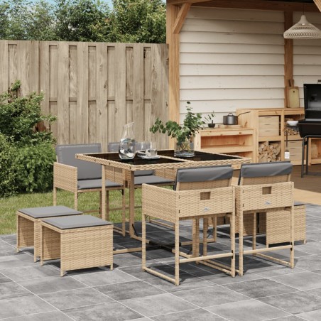 vidaXL Set comedor de jardín 9 pzas con cojines ratán sintético beige