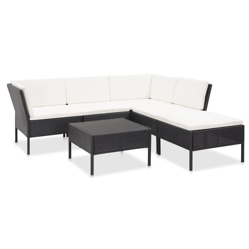 vidaXL Set muebles de jardín 6 piezas y cojines ratán sintético negro vidaXL Set muebles de jardín 6 piezas y cojines ratán sintético negro