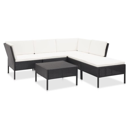 vidaXL Set muebles de jardín 6 piezas y cojines ratán sintético negro