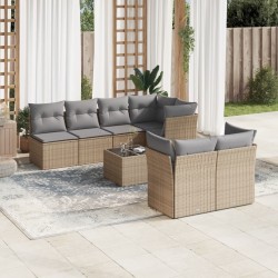 vidaXL Juego de sofás de jardín con cojines beige 8 pzas ratán PE