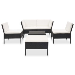 vidaXL Set muebles de jardín 6 piezas y cojines ratán sintético negro