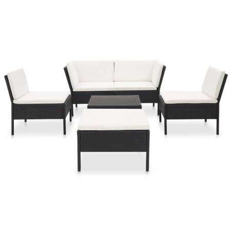 vidaXL Set muebles de jardín 6 piezas y cojines ratán sintético negro