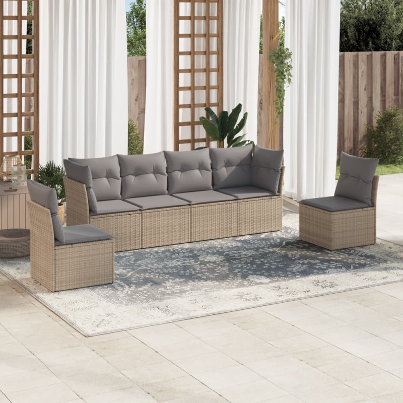 vidaXL Juego de sofás jardín con cojines 6 pzas ratán sintético beige vidaXL Juego de sofás jardín con cojines 6 pzas ratán sintético beige