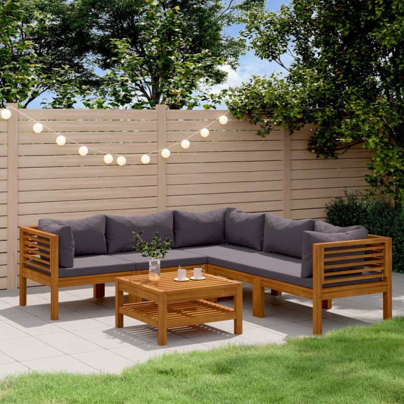 vidaXL Muebles de jardín 6 pzas cojines madera maciza de acacia vidaXL Muebles de jardín 6 pzas cojines madera maciza de acacia