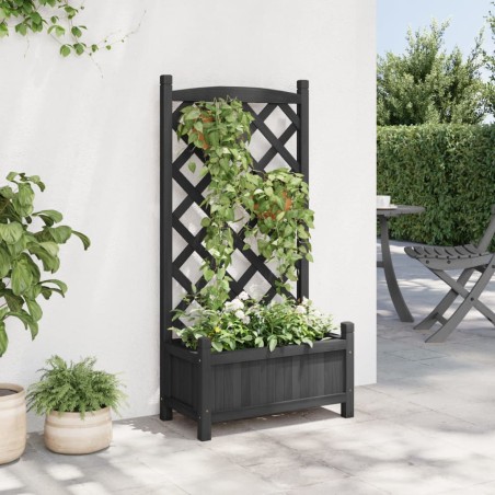 vidaXL Jardinera con enrejado madera maciza de abeto negro