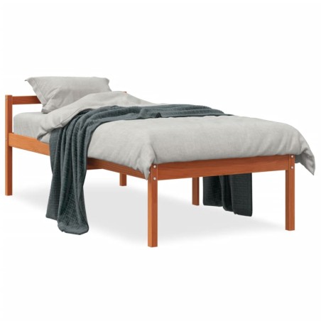 vidaXL Cama para mayores madera maciza de pino marrón cera 90x200 cm