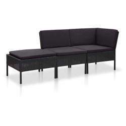 vidaXL Set de muebles de jardín 3 pzas y cojines ratán sintético negro