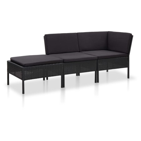 vidaXL Set de muebles de jardín 3 pzas y cojines ratán sintético negro