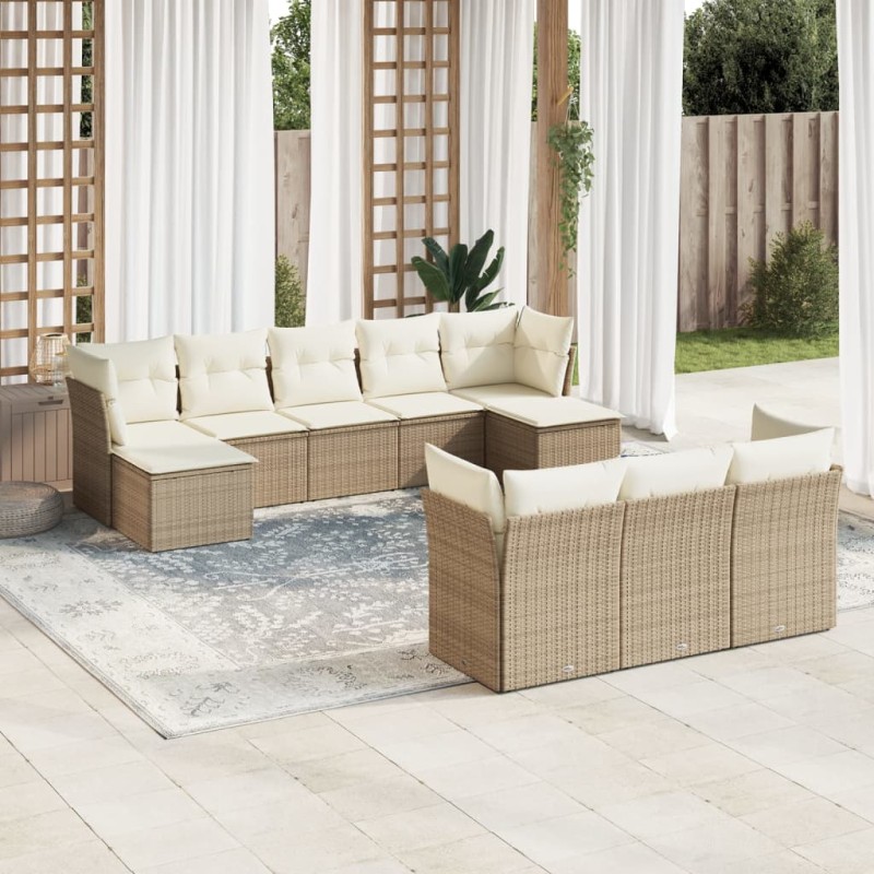 vidaXL Juego de sofás jardín con cojines beige 10 pzas ratán sintético vidaXL Juego de sofás jardín con cojines beige 10 pzas ratán sintético