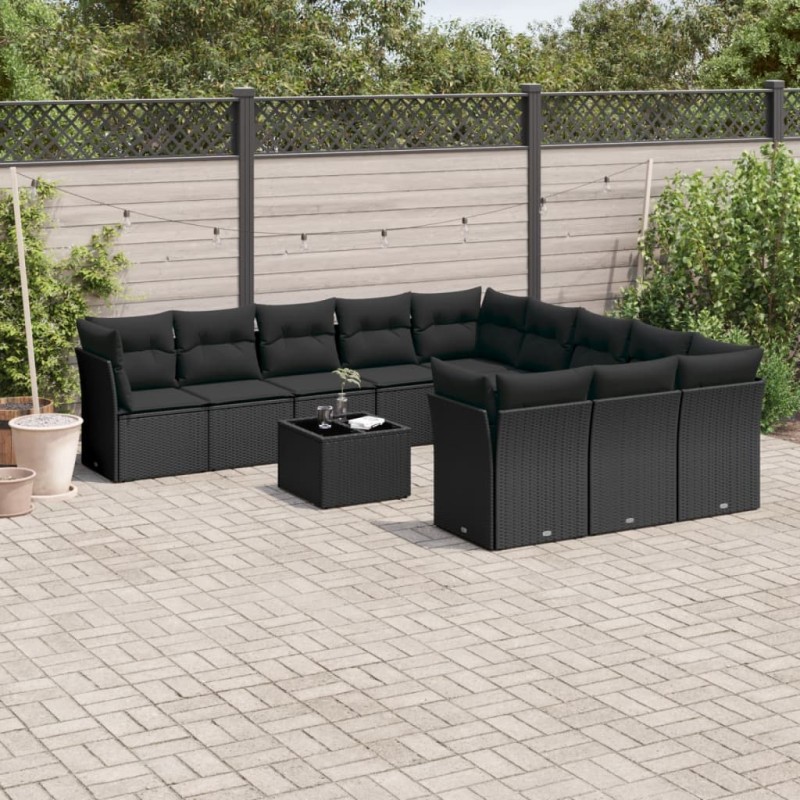 vidaXL Set de sofás de jardín 12 piezas cojines ratán sintético negro vidaXL Set de sofás de jardín 12 piezas cojines ratán sintético negro