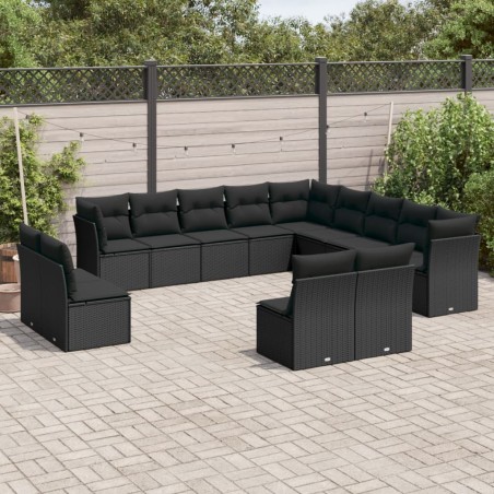 vidaXL Set de sofás de jardín y cojines 13 pzas ratán sintético negro
