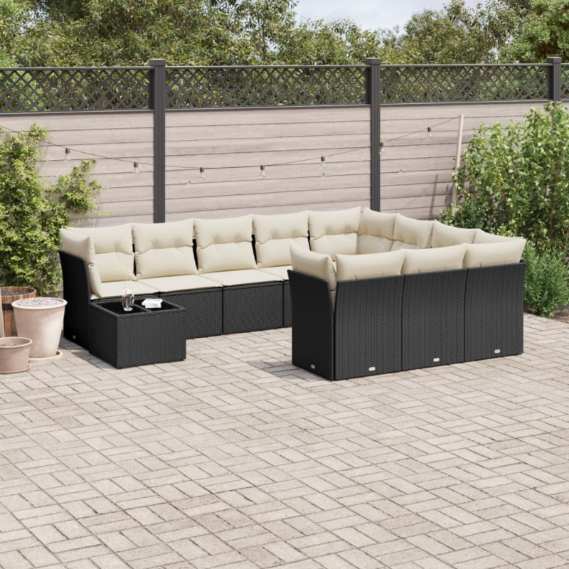 vidaXL Set de sofás de jardín 11 pzas y cojines ratán sintético negro vidaXL Set de sofás de jardín 11 pzas y cojines ratán sintético negro