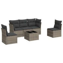 vidaXL Set de muebles de jardín 6 pzas y cojines ratán sintético gris