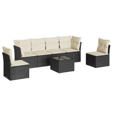 vidaXL Set de comedor de jardín 7 pzas y cojines ratán sintético negro