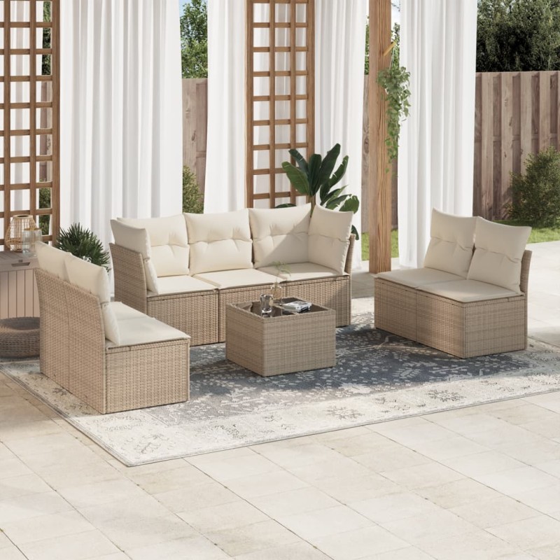vidaXL Juego de sofás de jardín con cojines beige 8 pzas ratán PE vidaXL Juego de sofás de jardín con cojines beige 8 pzas ratán PE