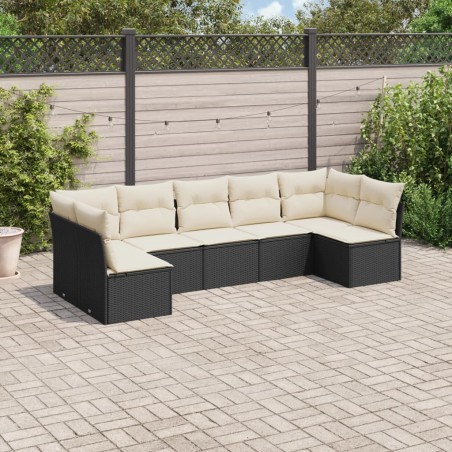 vidaXL Set de comedor de jardín 7 pzas y cojines ratán sintético negro