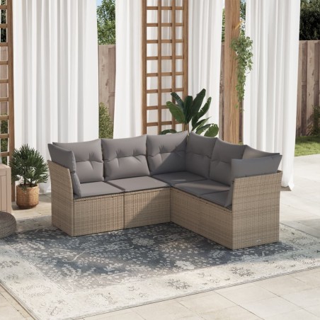 vidaXL Juego de sofás jardín con cojines 5 pzas ratán sintético beige
