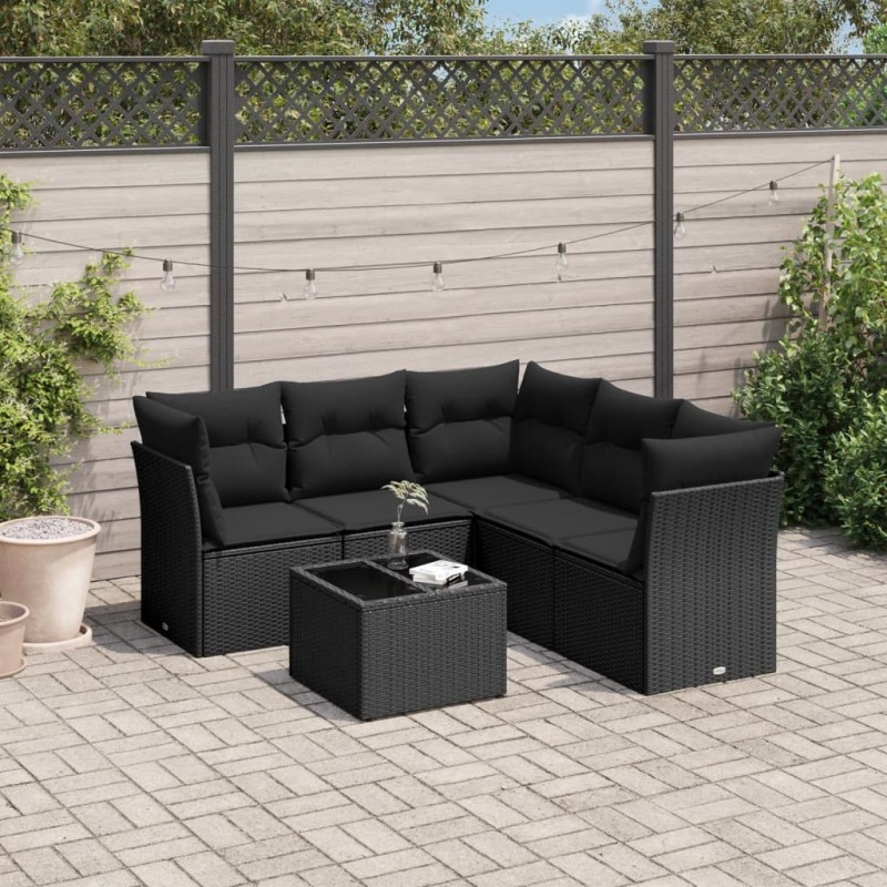 vidaXL Set de sofás de jardín 6 piezas y cojines ratán sintético negro vidaXL Set de sofás de jardín 6 piezas y cojines ratán sintético negro