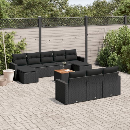 vidaXL Set de sofás de jardín 11 pzas y cojines ratán sintético negro
