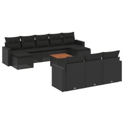 vidaXL Set de sofás de jardín 11 pzas y cojines ratán sintético negro