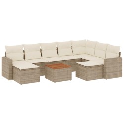 vidaXL Juego de sofás jardín con cojines beige 10 pzas ratán sintético