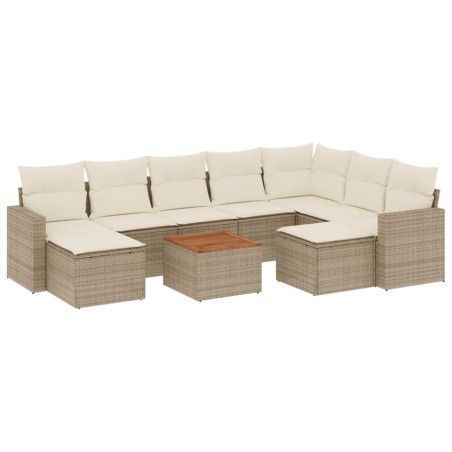 vidaXL Juego de sofás jardín con cojines beige 10 pzas ratán sintético