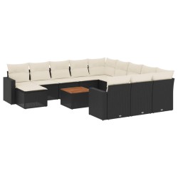 vidaXL Set de sofás de jardín y cojines 13 pzas ratán sintético negro