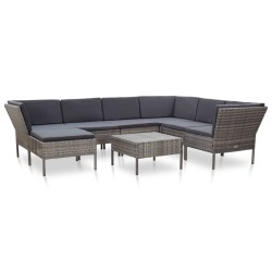 vidaXL Set de muebles de jardín 8 pzas y cojines ratán sintético gris