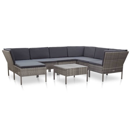 vidaXL Set de muebles de jardín 8 pzas y cojines ratán sintético gris