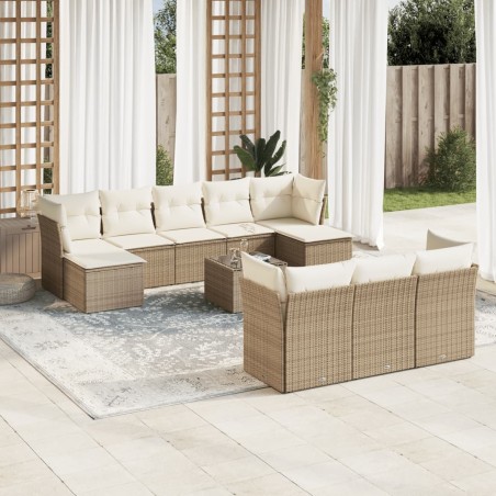 vidaXL Juego de sofás jardín con cojines beige 10 pzas ratán sintético