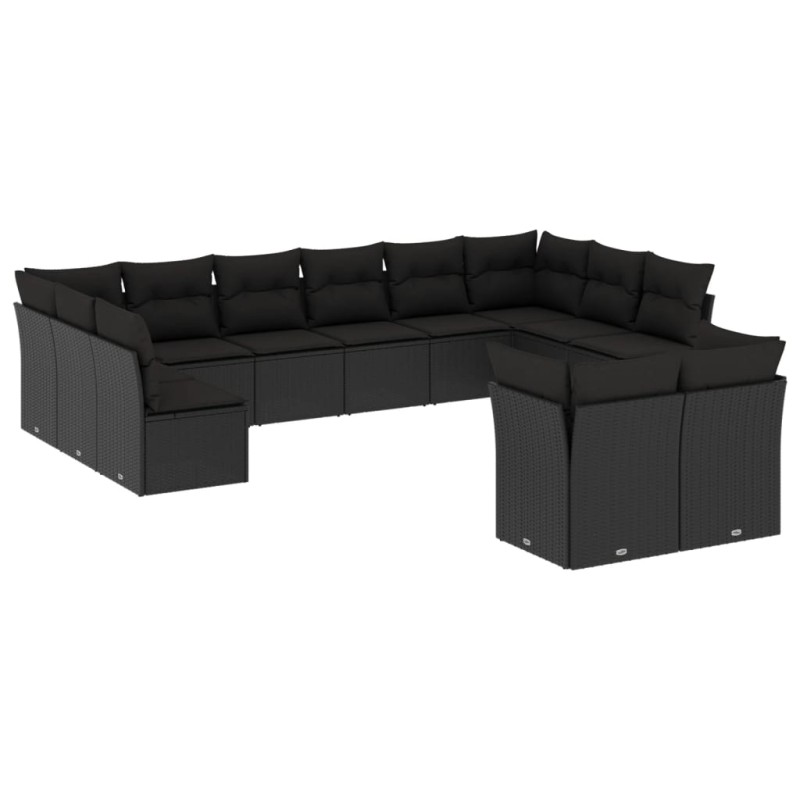 vidaXL Set de sofás de jardín 12 piezas cojines ratán sintético negro vidaXL Set de sofás de jardín 12 piezas cojines ratán sintético negro