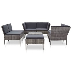 vidaXL Set de muebles de jardín 8 pzas y cojines ratán sintético gris