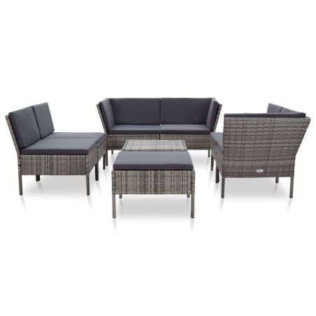 vidaXL Set de muebles de jardín 8 pzas y cojines ratán sintético gris
