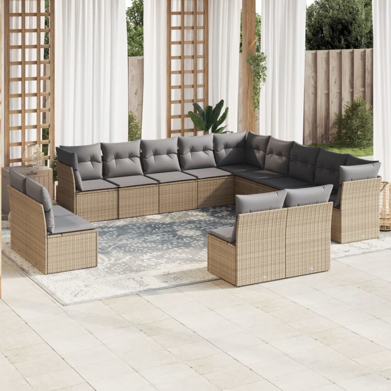vidaXL Set de sofás de jardín 12 pzas y cojines ratán sintético marrón vidaXL Set de sofás de jardín 12 pzas y cojines ratán sintético marrón