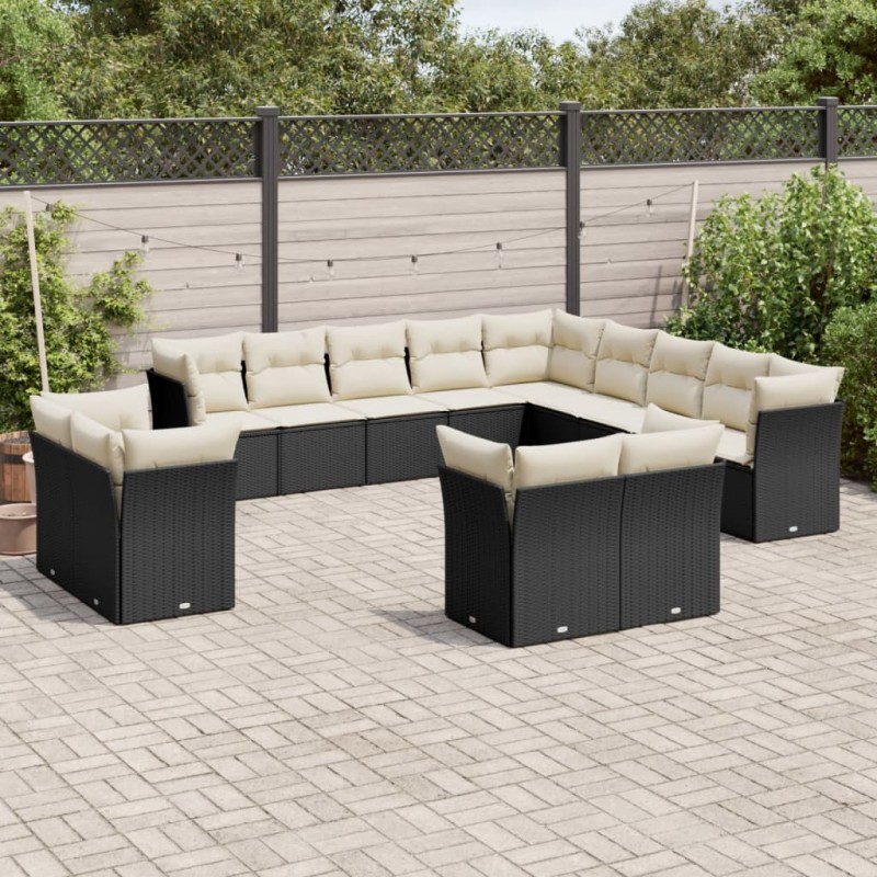 vidaXL Set de sofás de jardín y cojines 13 pzas ratán sintético negro vidaXL Set de sofás de jardín y cojines 13 pzas ratán sintético negro