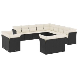 vidaXL Set de sofás de jardín y cojines 13 pzas ratán sintético negro