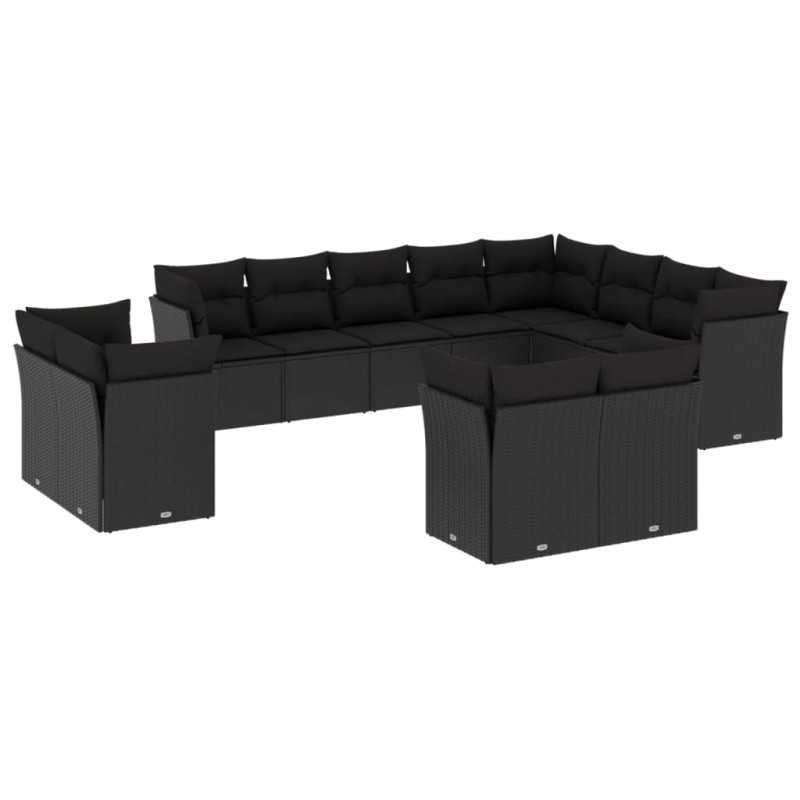 vidaXL Set de sofás de jardín 12 piezas cojines ratán sintético negro vidaXL Set de sofás de jardín 12 piezas cojines ratán sintético negro