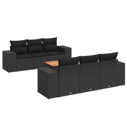 vidaXL Set de comedor de jardín 7 pzas y cojines ratán sintético negro