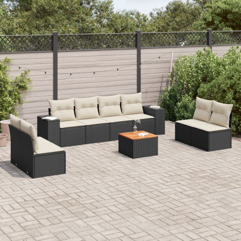 vidaXL Set de sofás de jardín 8 piezas y cojines ratán sintético negro vidaXL Set de sofás de jardín 8 piezas y cojines ratán sintético negro