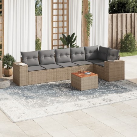 vidaXL Set sofás de jardín 7 piezas y cojines ratán sintético beige