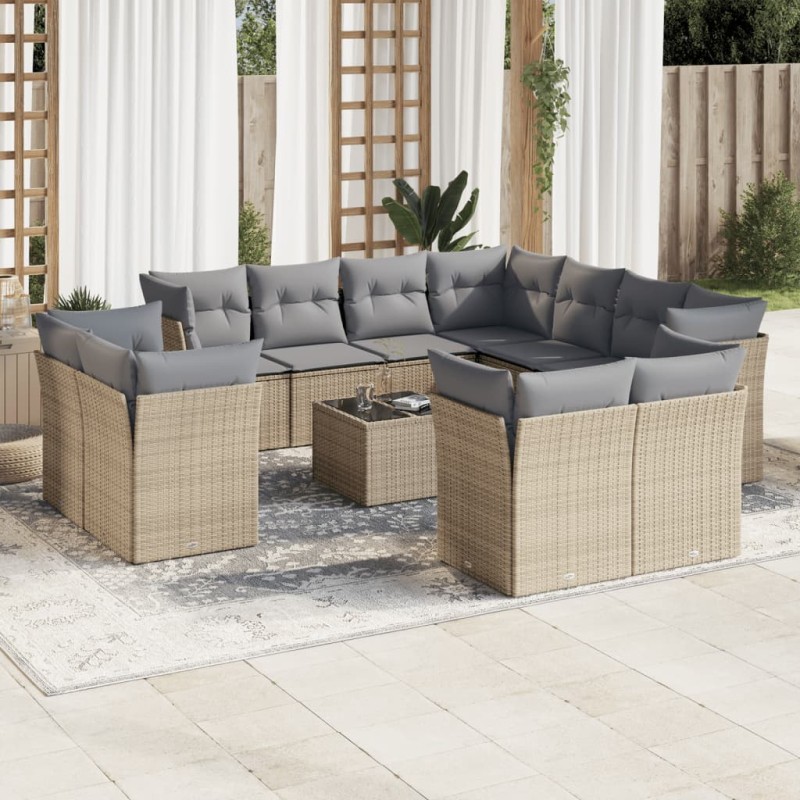 vidaXL Set de sofás de jardín 12 pzas y cojines ratán sintético marrón vidaXL Set de sofás de jardín 12 pzas y cojines ratán sintético marrón