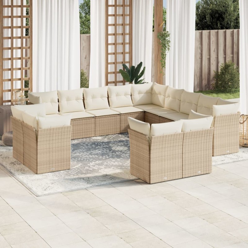vidaXL Set sofás de jardín con cojines 13 pzas ratán sintético beige vidaXL Set sofás de jardín con cojines 13 pzas ratán sintético beige