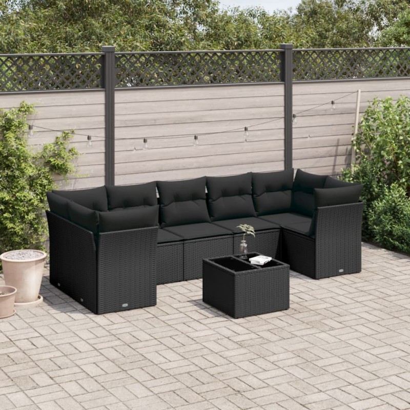vidaXL Set de sofás de jardín 8 piezas y cojines ratán sintético negro vidaXL Set de sofás de jardín 8 piezas y cojines ratán sintético negro