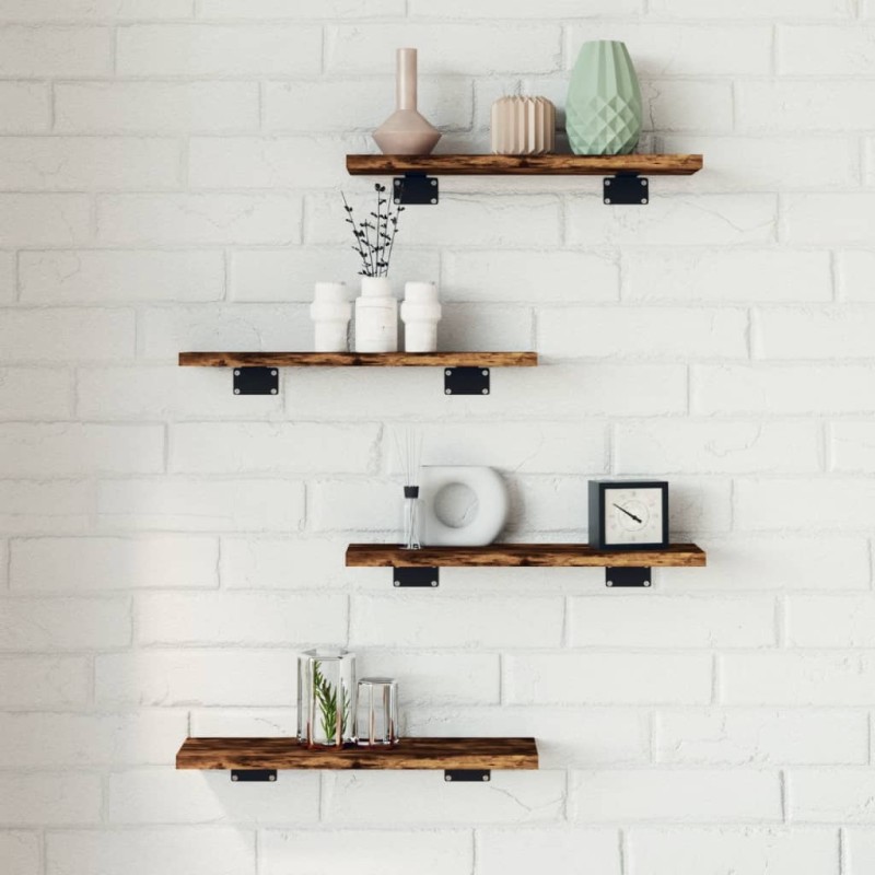 vidaXL Estantes pared 4 uds madera ingeniería roble humo 40x10x1,5 cm vidaXL Estantes pared 4 uds madera ingeniería roble humo 40x10x1,5 cm