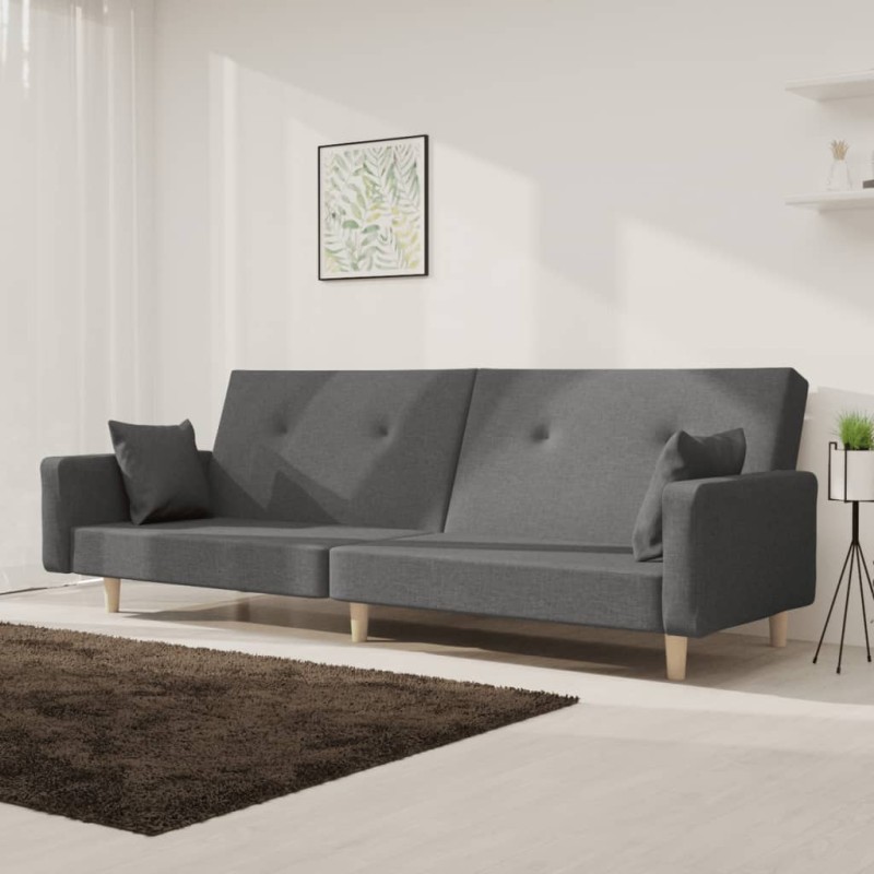 vidaXL Sofá cama de 2 plazas con dos almohadas tela gris claro vidaXL Sofá cama de 2 plazas con dos almohadas tela gris claro