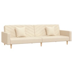 vidaXL Sofá cama de 2 plazas con dos almohadas tela color crema