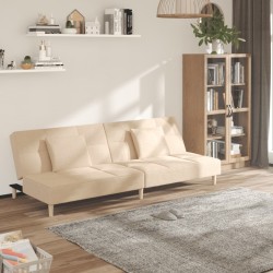 vidaXL Sofá cama de 2 plazas con dos almohadas tela color crema