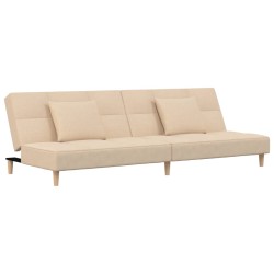 vidaXL Sofá cama de 2 plazas con dos almohadas tela color crema